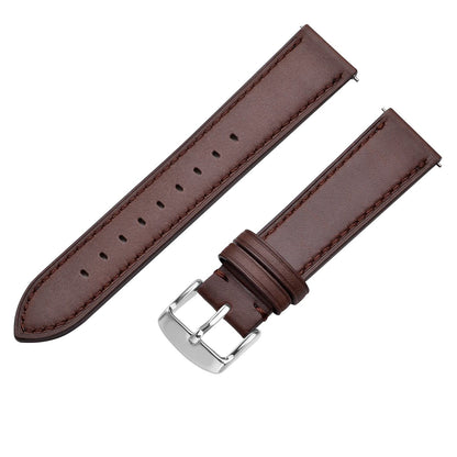 ANNEFIT Watch Band 18mm with Stainless Silver Buckle - Classic Oil Wax Leather Quick Release Watch Strap (Dark Brown)