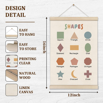 DOI-LANEE Shapes Numbers Posters Hanger Frame, Learning & Educational Posters for Toddler Kids 16x12 Inch, Boho Classroom Decor, Montessori Nursery Wall Art, Set of 2 Playroom Decoration