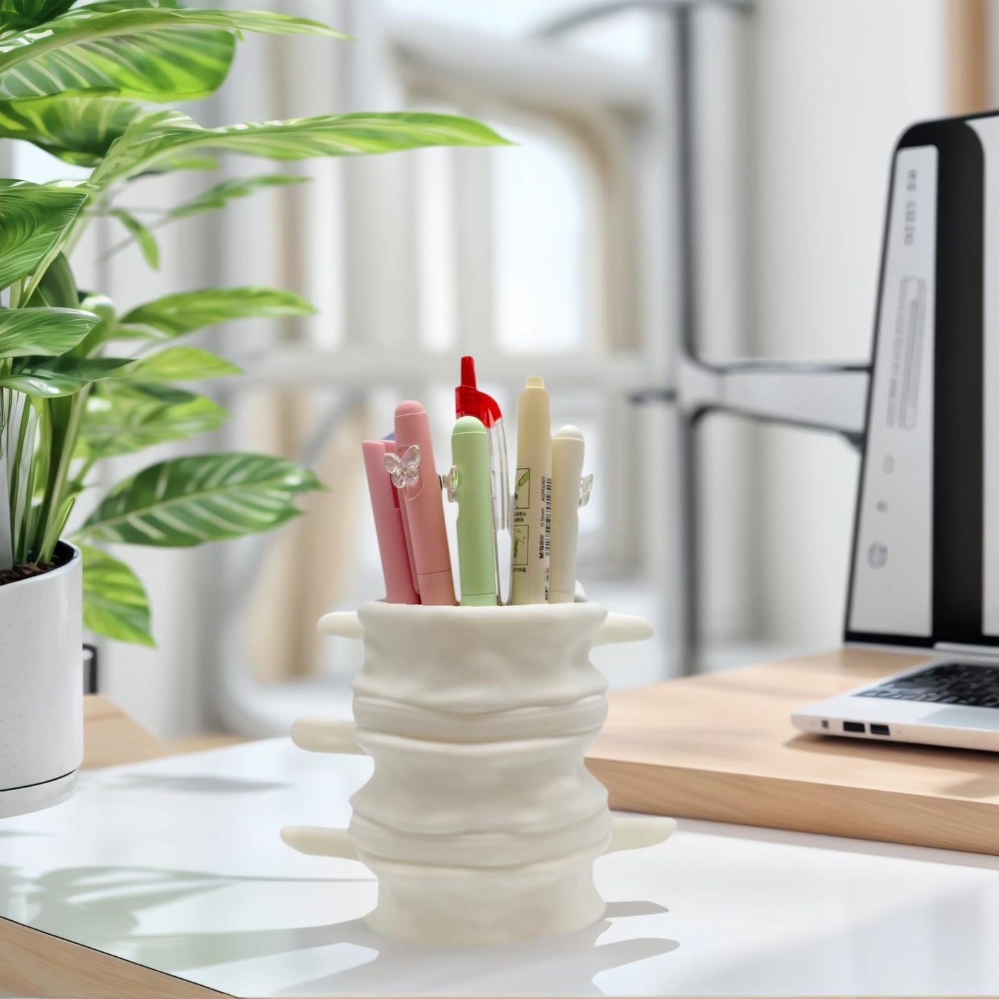 TIME&TRAVE 3D Printed Spine Pen Holder, Anatomical Vertebrae Pencil Cup Based on Real CT Scan, Gothic Desk Organizer for 8-10 Pens, Medical Student & Doctor Gift