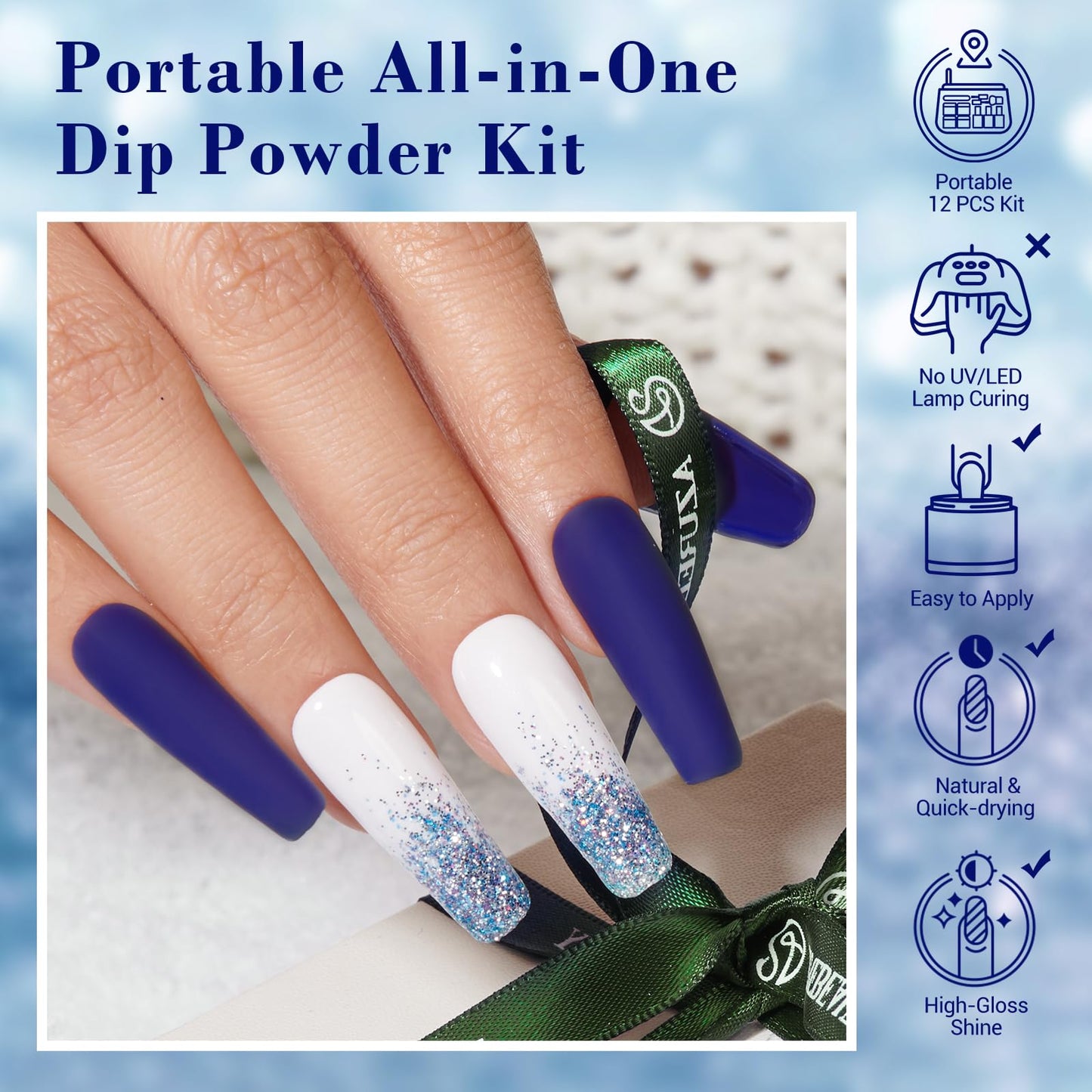 AZUREBEAUTY Dip Powder Nail Kit Starter, All Season Skin Tone Nude Brown 4 Colors Acrylic Dip Powder Liquid Set with Base/Top Coat Activator for French Nail Art Manicure DIY Salon Gifts