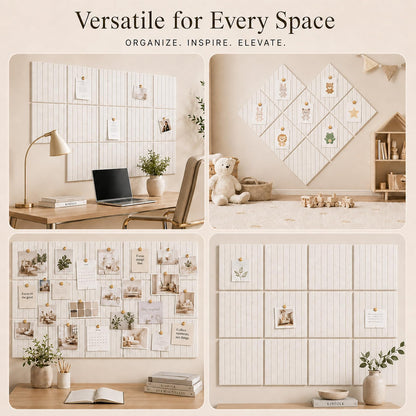 Baysola Stripe Felt Bulletin Board Panels 48 x 36 Inch Self Adhesive Wall Tiles Cork Board Alternative for Office Classroom Photos Notes 12 Pack