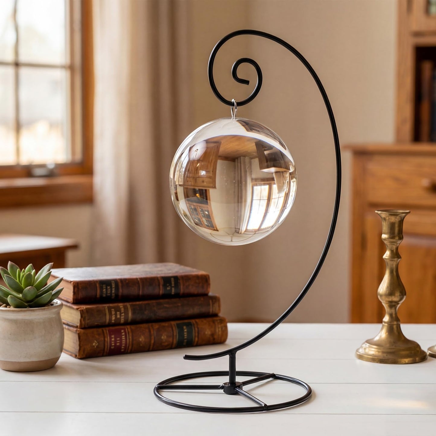 LEIFIDE 12 Pcs Ornament Display Stand 11 Inch Black Metal Stand for Hanging Glass Globe Terrariums, Witch Ball Festivals Wedding Ornament and Home Office Party Decor(Spiral)
