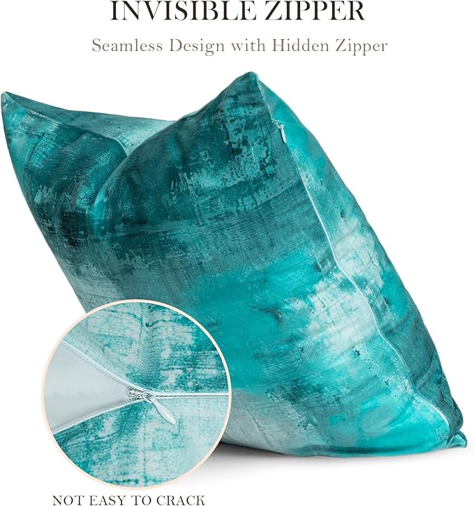 Teal and Gray Throw Pillow Covers Set of 4 18 x 18 Inches,Turquoise Modern Abstract Art Artwork Decorative Pillow Cushion Covers for Couch Bedroom Living Room