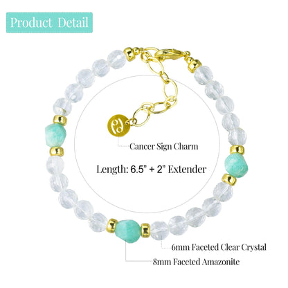 Ayriwoyi Cancer Zodiac Bracelet White Crystal Amazonite Stone Beaded Bracelet Adjustable Horoscope Inspirational Jewelry Gift for Women