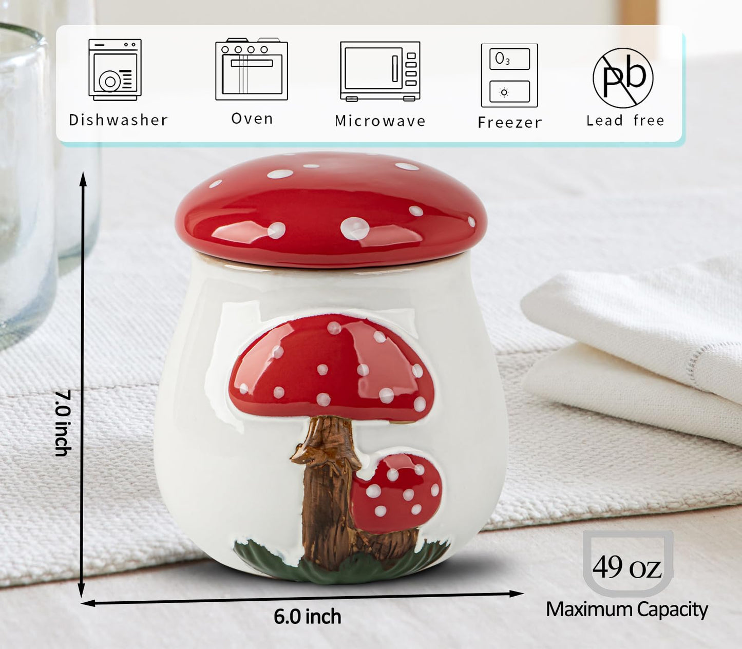 dgudgu Airtight Cookie Jar Mushroom Cookie Jar With Lid Ceramic White Cookie Jars for Kitchen Counter Large Cookie Container Storage For Kitchen Counter