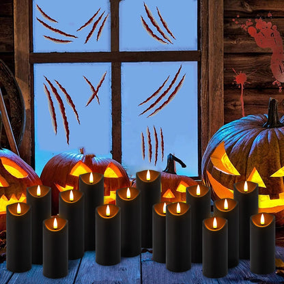 YOROXRG 24 Pack Halloween Decoration Flickering Flameless Candles, Battery Operated LED Pillar Candles with Remote Control and Timer.for Home Decor (D2.2 xH 5" 6" 7" Black)