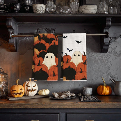 Artoid Mode Black Pumpkin Ghost Halloween Bar Kitchen Towels, 12x24 Inch Quick Dry Microfiber Cloth Dish Towels for Kitchen Drying Set of 2