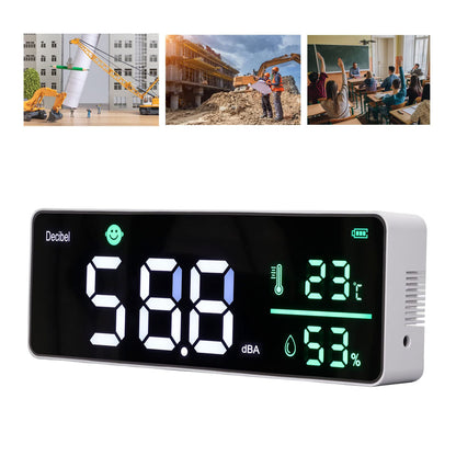 Decibel Meter, Wall Hanging Sound Level Meter, Noise Decibel Meter, 3 in 1 Noise Temperature Humidity Meter, 30 to 130dB Range, with 11in Large LED Display Screen, for Classroom