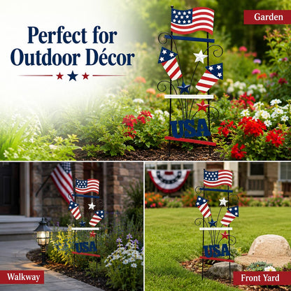 WKHOMEDECO 4th of July Decorations Outdoor, 30 Inch Metal Patriotic Garden Stakes, USA Yard Sign with American Flag, Red White and Blue Yard Decorations for Memorial Day Lawn Porch
