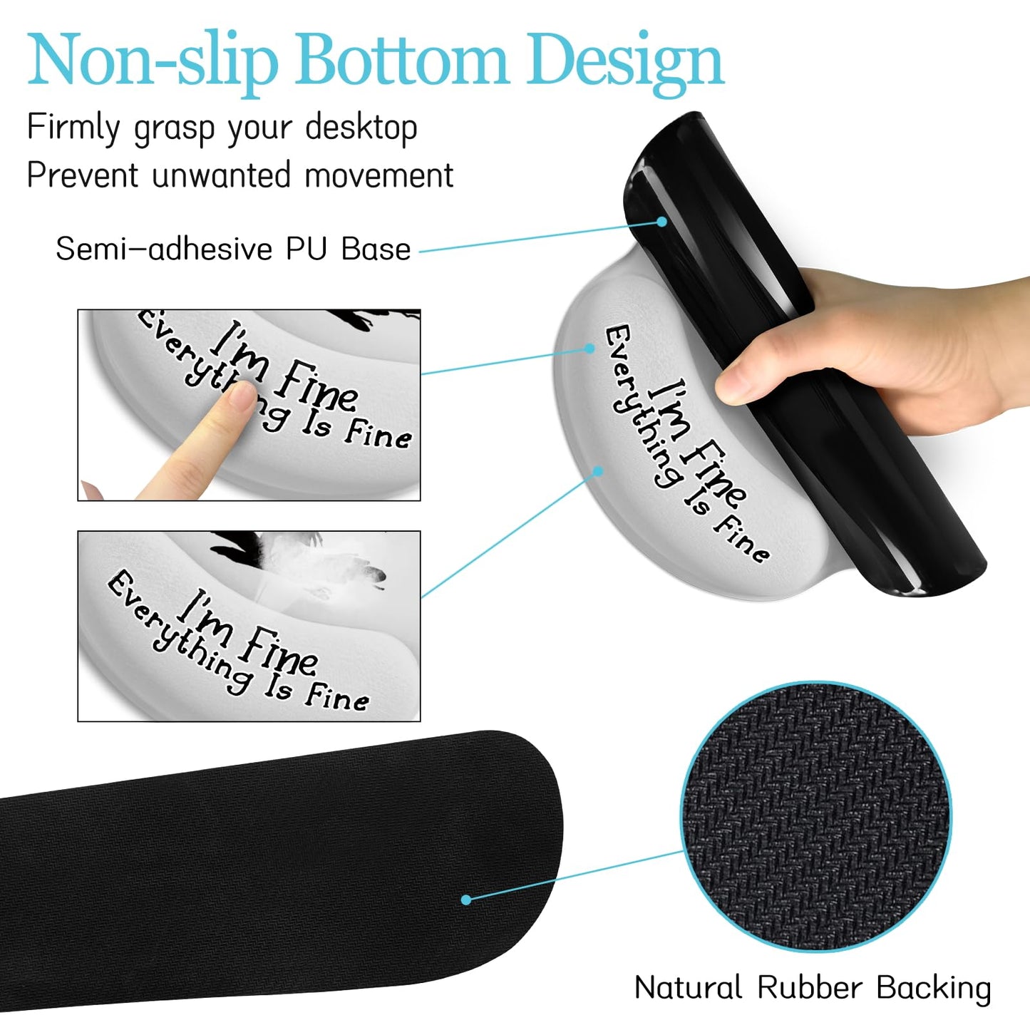 LIMKRIAN Desk Mat Set, Large Gaming Mouse Pad with Wrist Rest, Ergonomic Mouse Pad Keyboard Mat Wrist Support, Cup Coaster, Home Office Desk Accessories Decor Supplies, Funny Black Cat