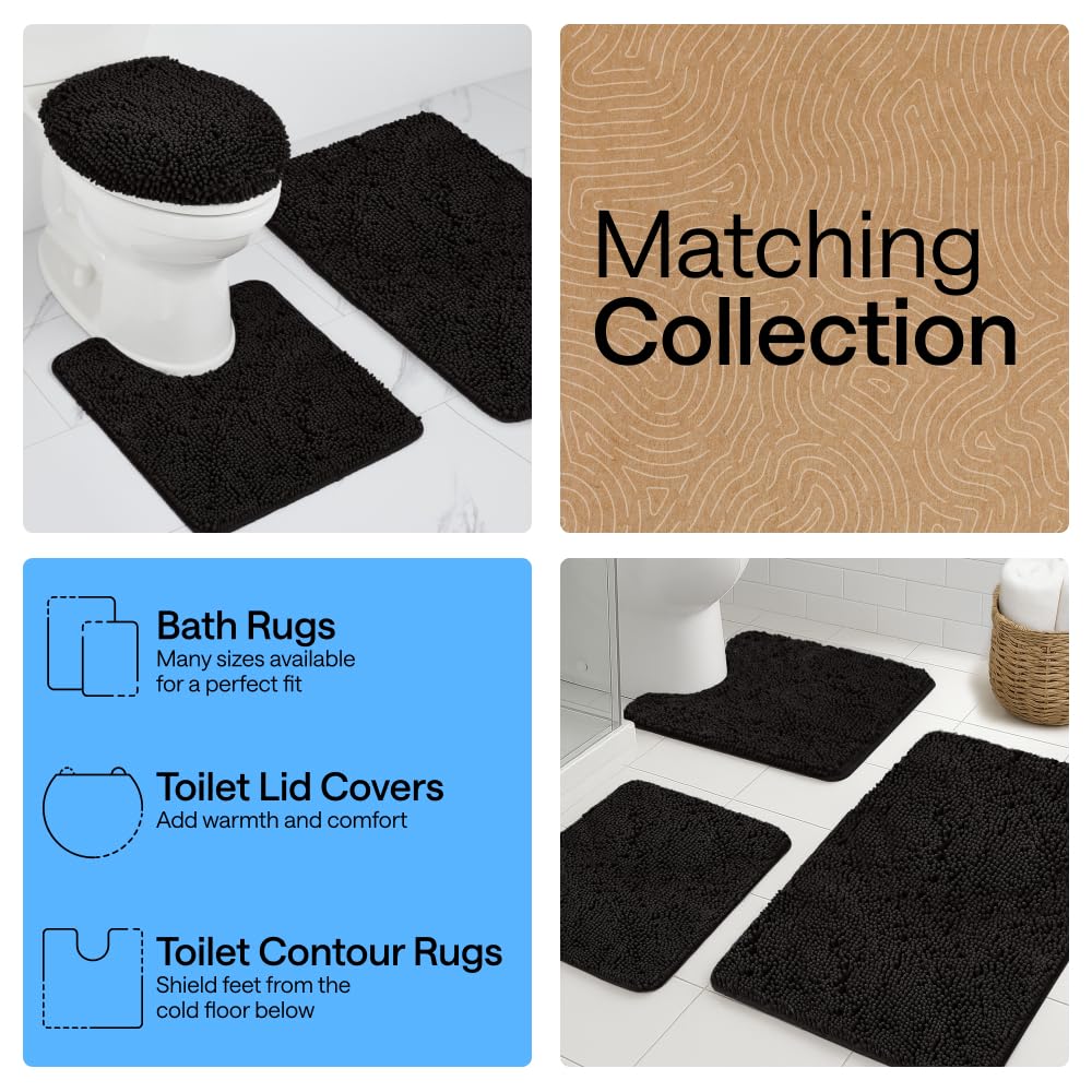 GORILLA GRIP Bath Rug Mat 48x17, Thick Soft Absorbent Chenille, Quick Dry Microfiber Mats, Rubber Backing Washable Shower Floor Rugs, Bathmat Runner, US Designed Bathroom Home Decor Accessories Black