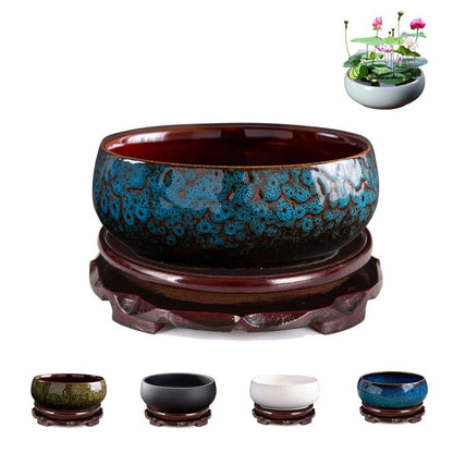 Lotus Bowl Planter, Lotus Bowls for Planting in Water Indoors,6.5-inch Round Succulent Flower Pot with Rotating Bracket, Leak-Proof Design, Suitable for hydroponic Plants, Succulents (Blue)