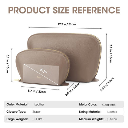 Kattee Leather Makeup Bag, Travel Cosmetic Bag Set, Toiletry Bag Organizer for Women, 1-PACK, Medium, Khaki