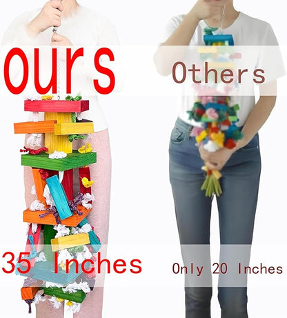 35" Extra Large Parrot Toys - Chewable Foraging Toys for Macaws, African Grey, Amazon Parrots - Durable Bird Cage Accessories Gift