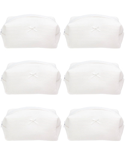 PAZIMIIK 6PCS Cozy Makeup Bag SET Travel Cosmetic Bag for Women Soft Toiletry Bag Aesthetic Makeup Organizer Portable Large Zipper Pouch for Skincare Beauty Accessories Brushes Waffle Check White