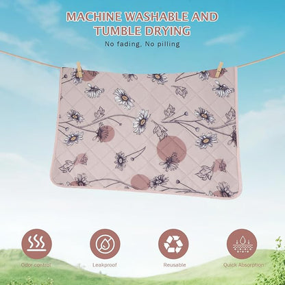 IEUUMLER Washable Pee Pads for Dogs, 2 Pack Non-Slip & Waterproof Whelping Pad, Reusable Puppy Potty Training With Fast Absorbent for Playpen EU007 (Pink Daisy, 30"X34"-2pcs)
