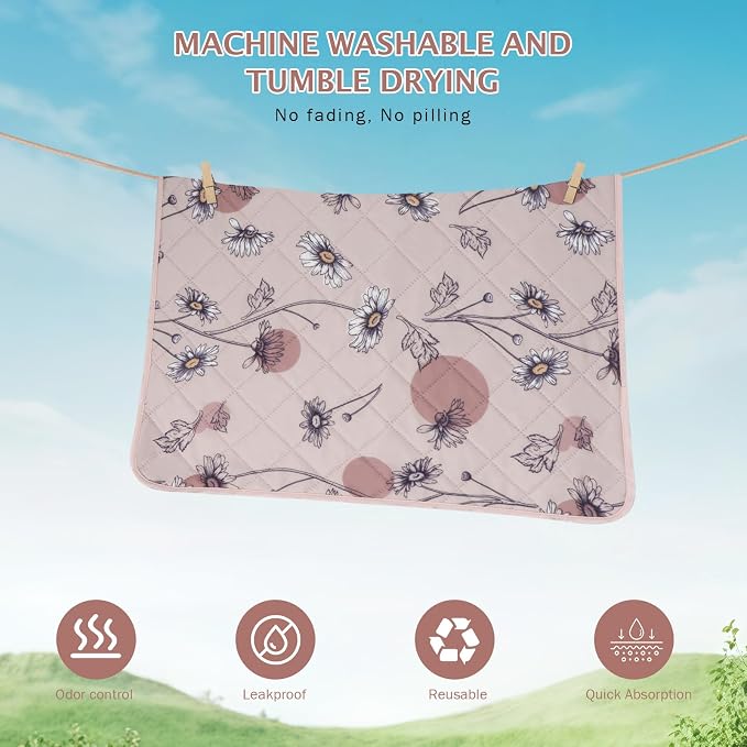 IEUUMLER Washable Pee Pads for Dogs, 1 Pack Non-Slip & Waterproof Pack Whelping Pad, Reusable Washable Puppy Potty Training Pad with Fast Absorbent for Playpen EU007 (Pink Daisy, 48"X48"-1pcs)