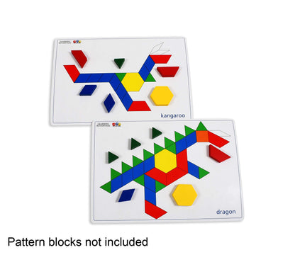 LEARNING ADVANTAGE Pattern Block Cards - Set of 20 Double-Sided Cards - Early Geometry for Kids - Teach Creativity, Sequencing and Patterning