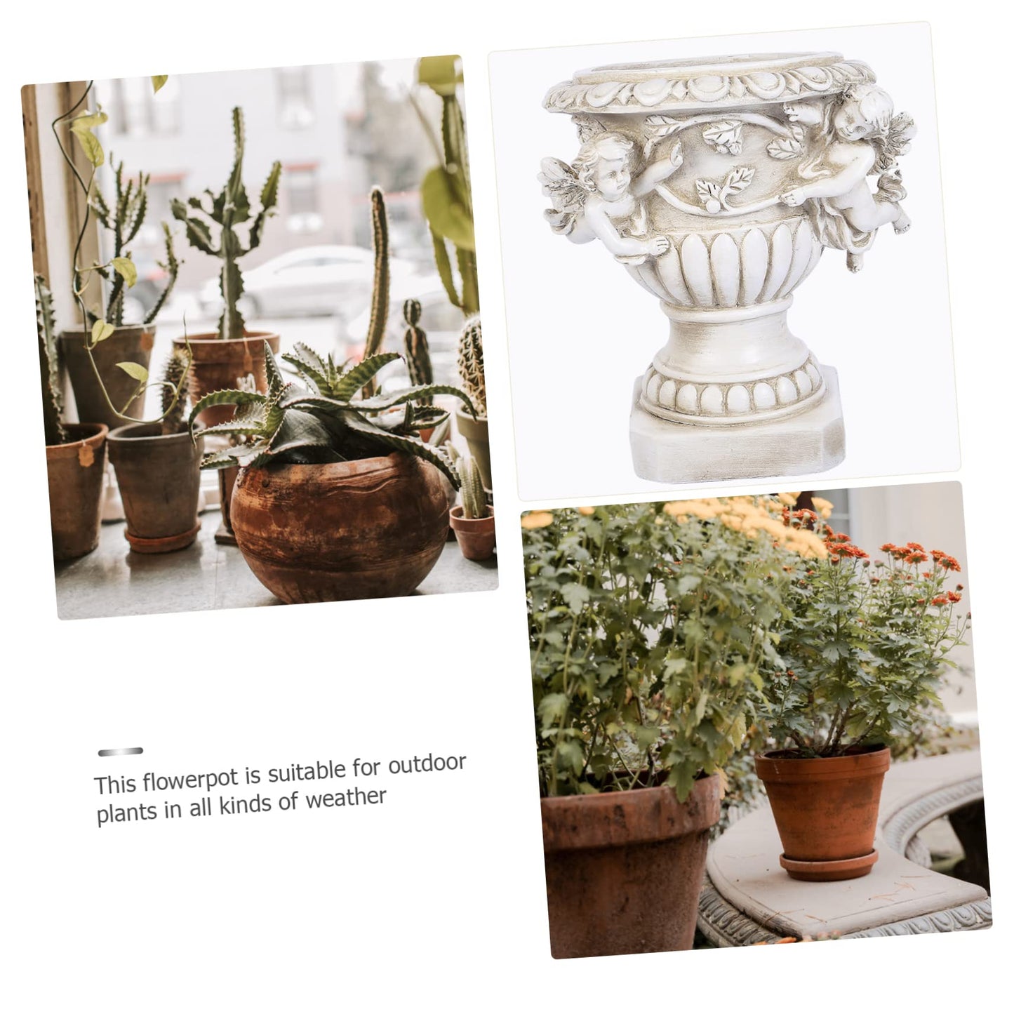 Yardenfun Outdoor Flowerpot European Style Beige Resin Crafts for Plants Decorative Outdoor Statue Pot Ideal for Yard and Garden Decor