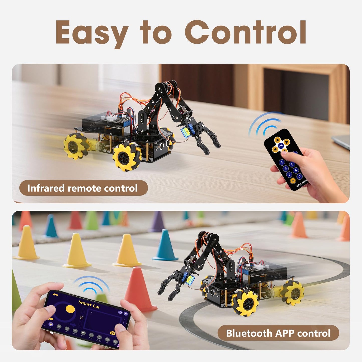 Robotics for Kids Ages 8-12, ACEBOTT Smart Robot Arm Car Kit with 5DOF, STEM Toys for Boys Age 8-12 12-16+, ESP32 Arduino/Python/Blockly Coding, App & Remote Control, STEM DIY Gift for Teens & Adults