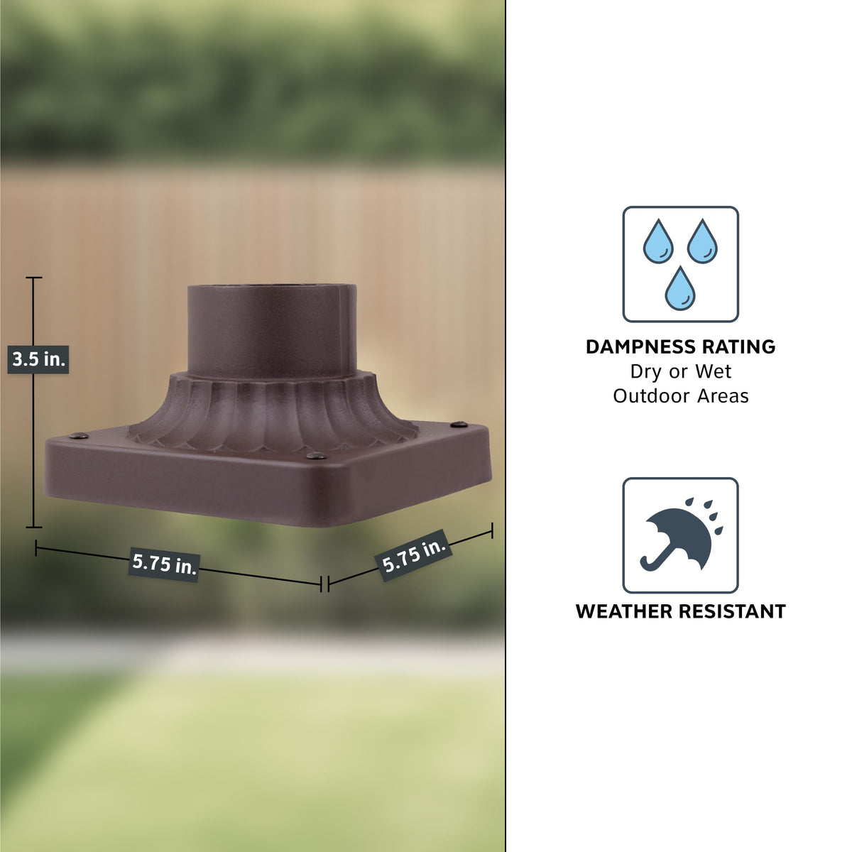 DESIGNERS FOUNTAIN Outdoor Post Light Base, 5.75 Inch Pier Mount, Cast Aluminum, Oil Rubbed Bronze, Model 1916-ORB