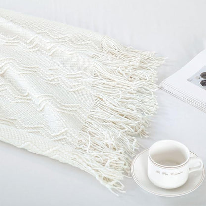 BOURINA Off White Throw Blanket 50 x90 Inches Throw Textured Solid Soft Sofa Throw Bed Runner Couch Cover Knitted Decorative Blanket Bed Runner