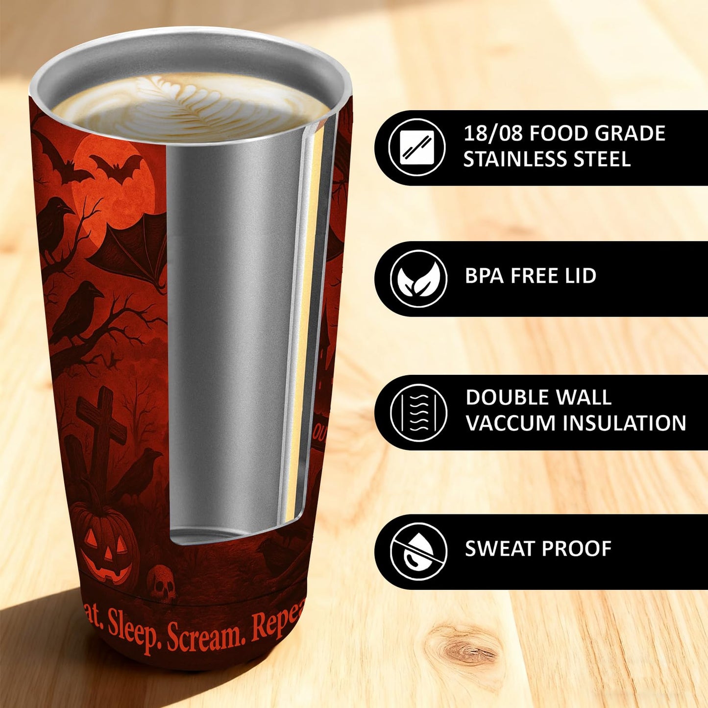 TWILFLNEX Halloween 20 Oz Tumbler With Straw Lid, Stainless Steel Insulated Travel Mug, Spooky Bats Haunted House Gothic Art, Pumpkin Skull, Car Cup Holder Friendly