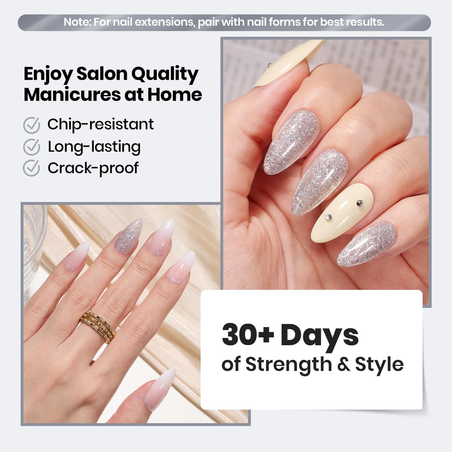 Beetles Builder Gel Set,3 Pcs 8 in 1 Nail Strengthening Apex Building Extension for Beginner DIY Salon at Home,Clear Builder Nail for Nails with Base and Top Coat Gel,UV & LED Lamp Needed