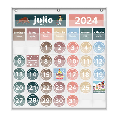 Monthly Calendar Pocket Chart for Classroom, Printed Days of The Week with Cards, Learning for Home or Kindergarten, Teacher Must Have Supplies That Fits Any School Décor (Spanish White)