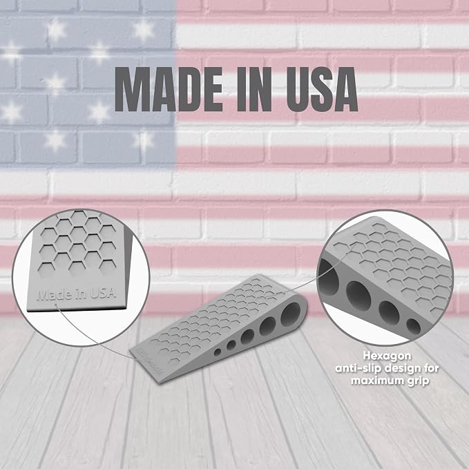 Door Stoppers for Bottom of Door Premium Floor Rubber Door Stop Wedge Made in USA Heavy Duty Honeycomb Design for Carpet, Tile, Ideal for Home, School, Commercial, Gray 2-Pack