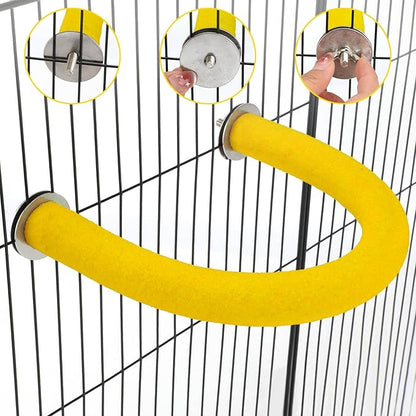 Rypet U Shape Parrot Perch Stand Toy for Paw Grinding Clean Stick Exercise, Rough-Surfaced Quartz Bird Perch Standing Cage Accessories for for Small Parakeets Cockatiels Conures Macaws (Yellow L)
