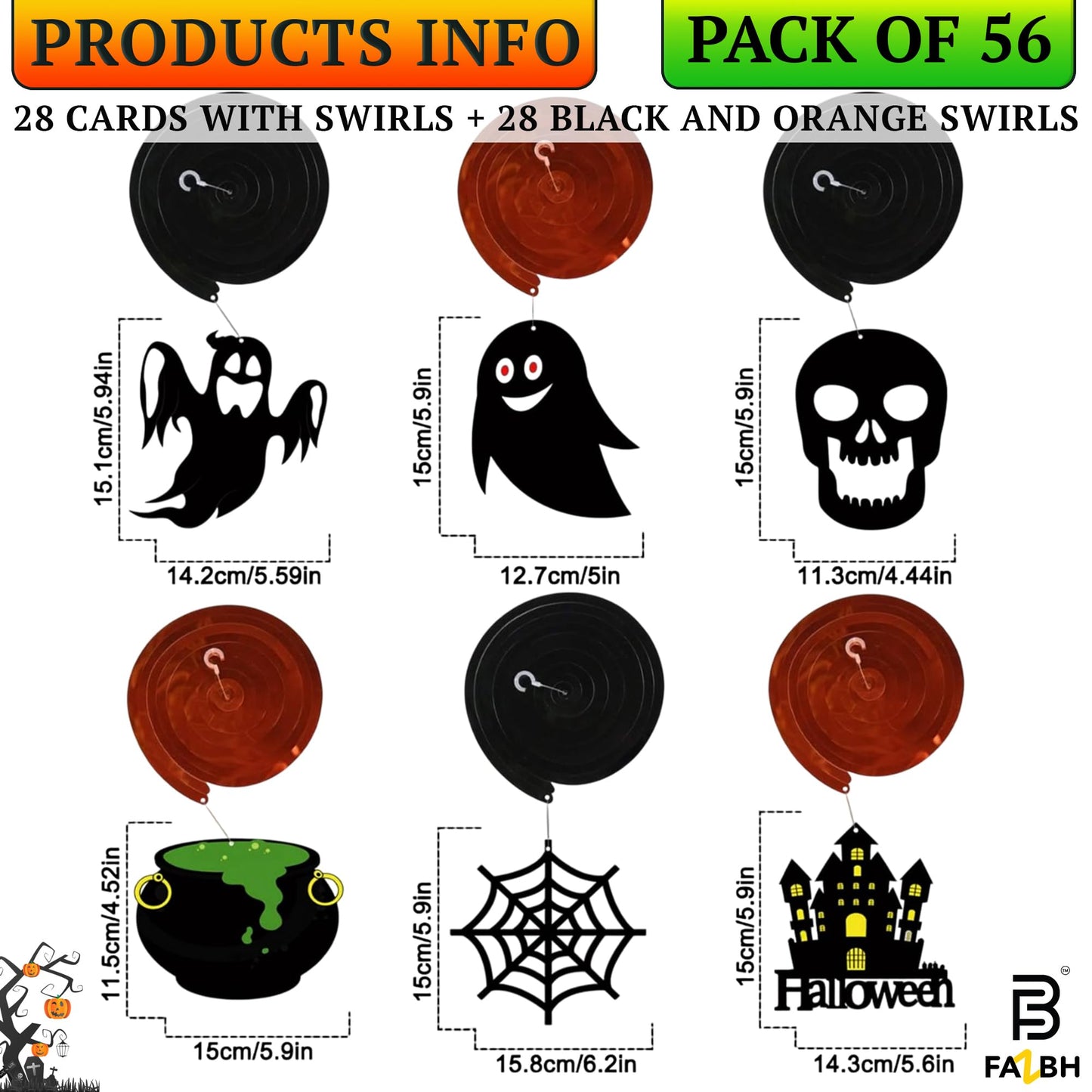 56 Pieces, Halloween Swirls for Hanging Halloween Decorations - No DIY | Ghost Pumpkin Witches Swirls, Scary Ceiling Streamers, Scary Party Decorations, Haunted House Decor, Classroom, Office Décor