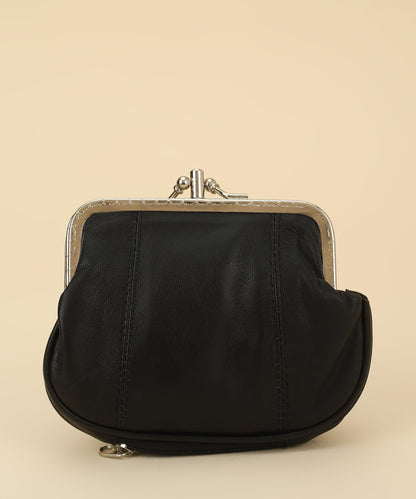 Leatherboss Genuine Leather Large Coin Purse Double Frame Wallet With Zipper Pocket, Black