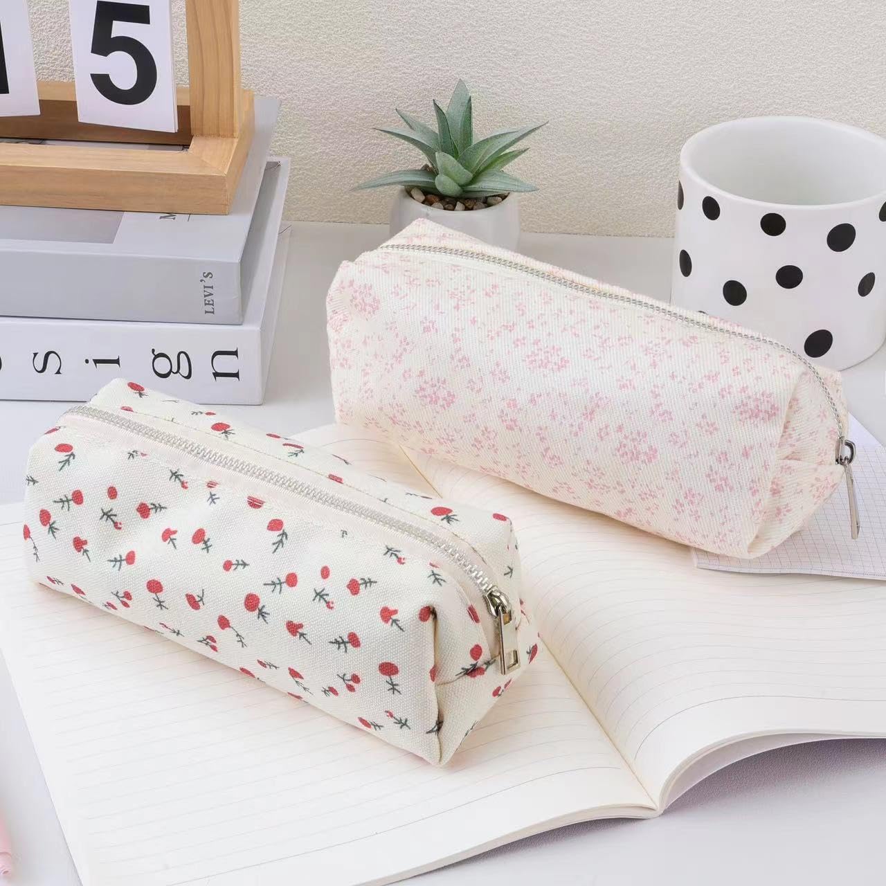 OZAOZ Cute Pencil Case Aesthetic Student Pencil Pouch Coin Pen Pouch Cosmetic Bag Office Stationery Organizer For Kids Teen School (Z-Pink flower)