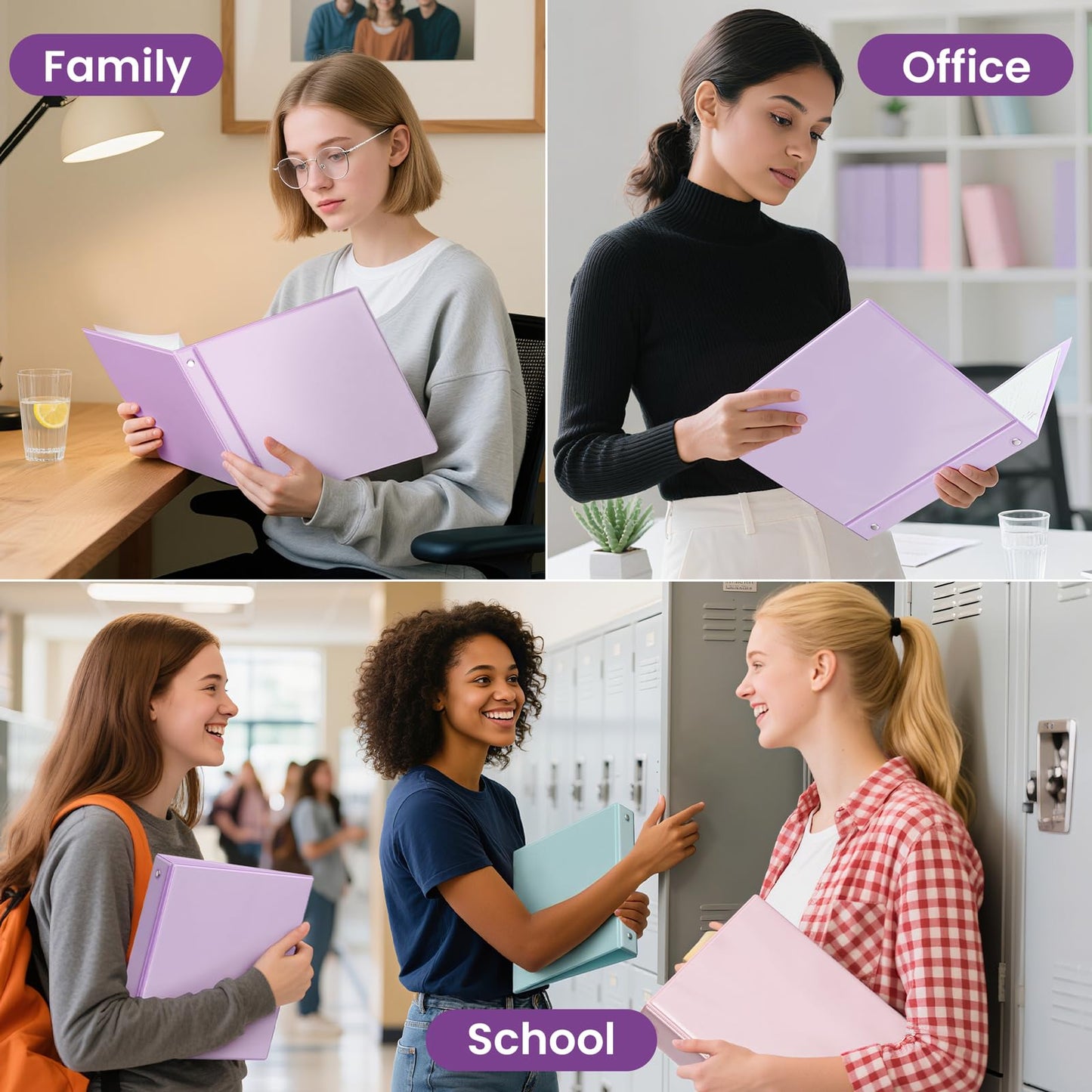 SUNEE 3 Ring Binder 1 Inch 2 Pack, Clear View Binder Three Ring PVC-Free (Fit 8.5x11 Inches) for School or Office Supplies, Purple