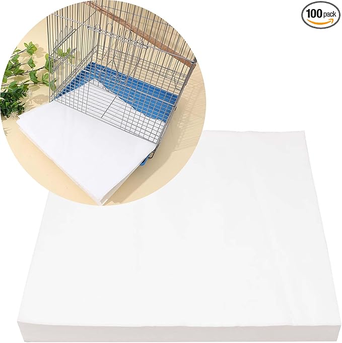 100 Sheets Bird Cage Liner Papers, Disposable Bird Cage Paper Liners, Cuttable Pet Animal Cages Cushion, Precut Absorbent Bird Paper for Bird Parrot Small Animal, 9.8'' X 11.8''