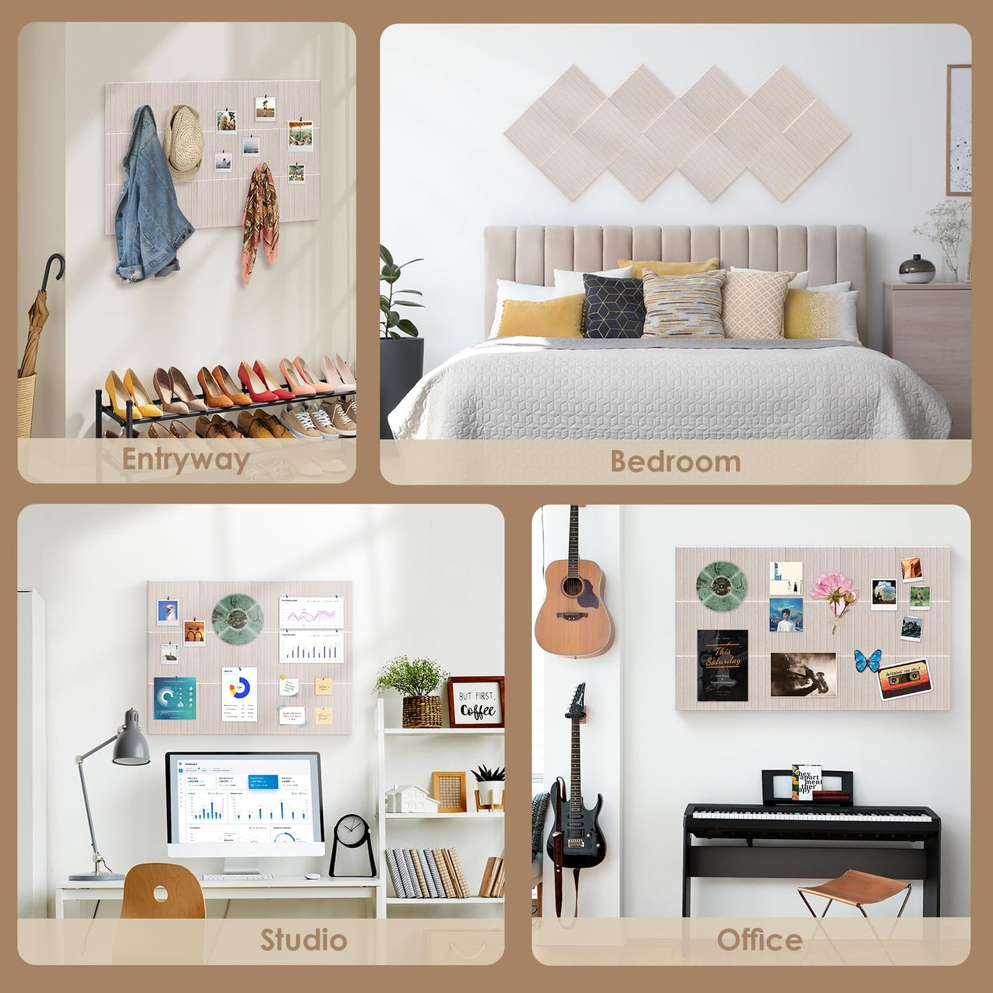 Bulletin Board 47" X 24" Cork Boards for Wall Alternative 8 Pack Oatmeal Fine-Stripe Felt Bulletin Board 48 Safe Adhesive 35 Push Pins for Office School Home Room Decor