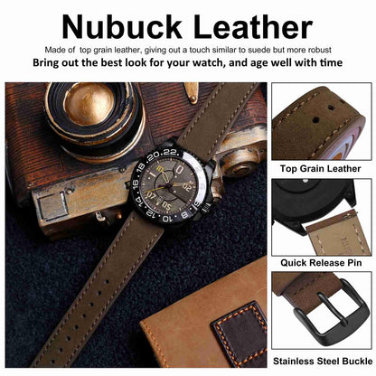 WOCCI 18mm Retro Leather Watch Band for Men and Women, Quick Release Replacement Strap with Black Buckle (Dark Brown)