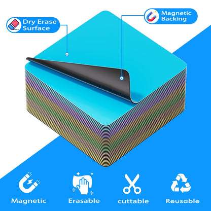 Bintomo Reusable Magnetic Sticky Notes: 30PCS 3"x3" Dry Erase Magnets Labels for Whiteboard, Fridge, Locker - Cute Erasable Post Sticker with Marker for Classroom Office Home White Board Accessories