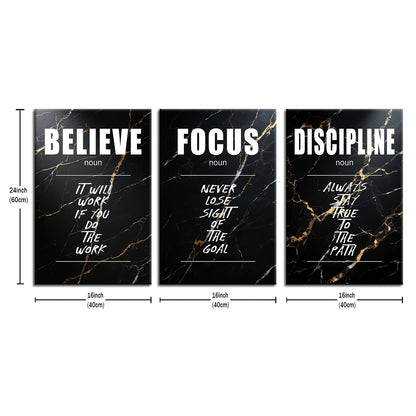 YSPCSUN Large 3 Piece Inspirational Wall Art for Office Walls Canvas Prints Black Marble Motivational Quotes Posters Framed Modern Business Executive Workspace Decor Ready to Hang, 48" x 24"