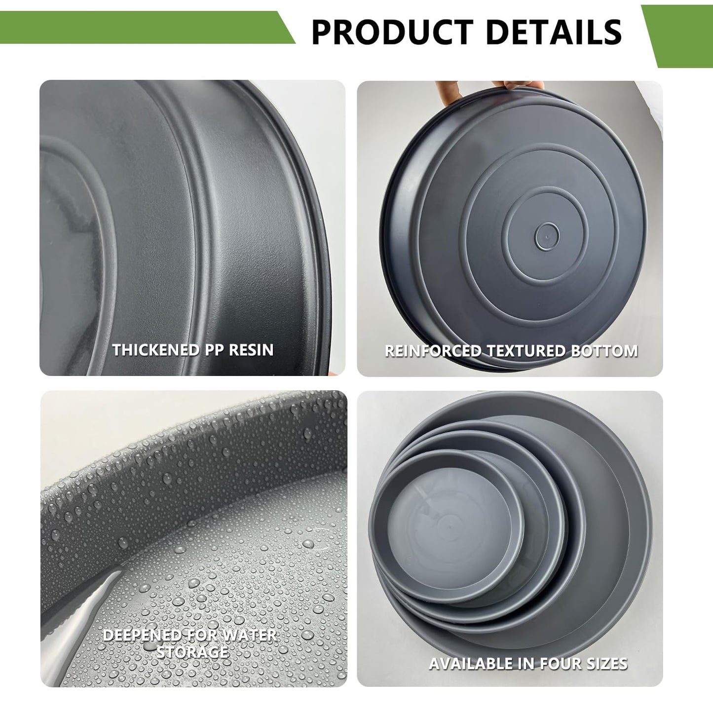 Garrdeen 6 Pack 12-Inch Black Plant Saucer Trays, Thick PP Plastic Planter Bases for Large Pots, Strong Flower Pot Water Catcher Plates & Heavy Duty Drip Trays for Patio and Indoor Use