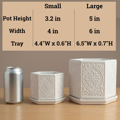 Ceramic Pots for Plants Set of 2 Sizes - 6 Inch and 4 Inch Wide Plant Pots Indoor with Drainage and Saucer - White Planters for Indoor Plants - Ceramic Planter Pot with Tray for Flowers & Houseplants