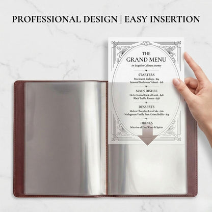 2-Pack Premium Vegan Leather Menu Cover 8.5 x 11, 4 Page 8 View Menu Folder with Clear Sleeves, Restaurant Menu Holder, Portfolio Binder, Sheet Music Folder, Hotel & Guesthouse Presentation Book