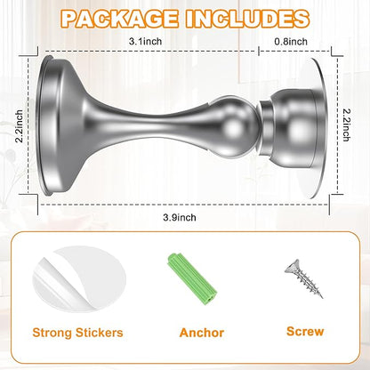Crosize Magnetic Door Stoppers 8 Pack, Stainless Steel Door Stops for Wall and Floor Mounting, Door Holder Keep Door Open, No Drilling Door Stop with 3D Adhesive Tapes, Silver