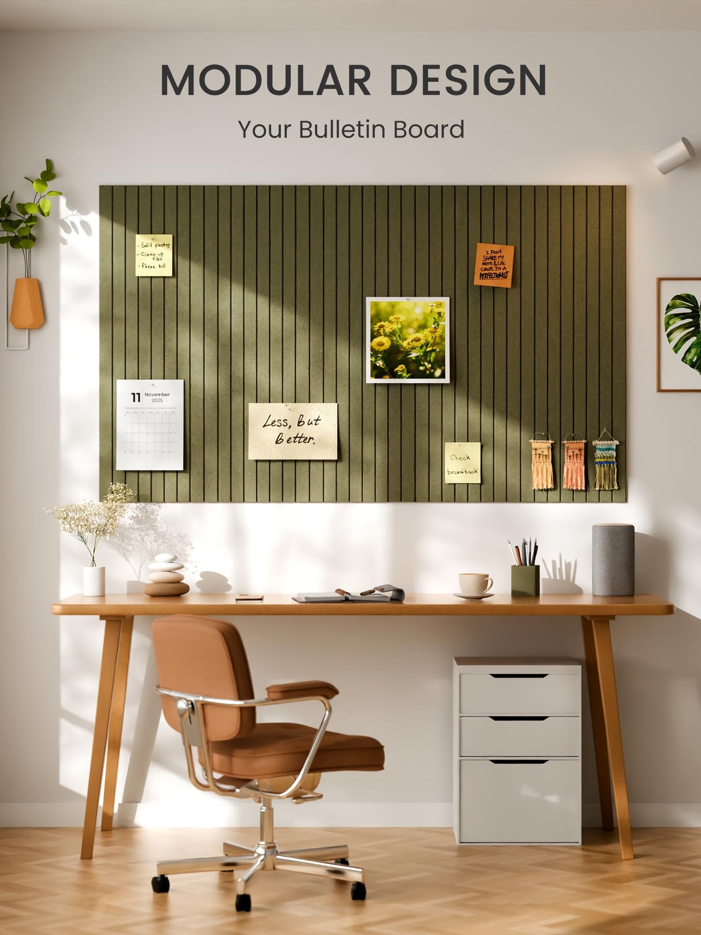 Bumusty Large Cork Board Alternative-48 x 36" Felt Bulletin Board Tiles, with 30 Pushpins, 70 Adhesive Tabs, Fine-Stripe 12-Pack, Cork Boards for Office Push Pin Board Felt Board-Olive Green