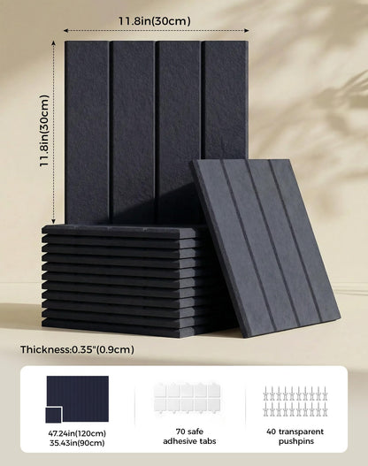 Aothia 12-Pack Felt Bulletin Board Tiles - 48x36 Modular Pin Board for Walls, 0.2" Thick Cork Board Alternative for Office & Classroom, 70 Adhesive Tabs & 40 Pushpins Included (Navy Blue)