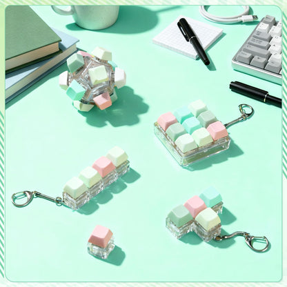 Halloscume 5 Pcs Keyboard Adult Fidget Clicker in 5 Styles Keyboard Fidget Keychain Cube Mechanical Key Button Clicker Stress Relief Gift for Office Home Pass Time(Fresh Color)