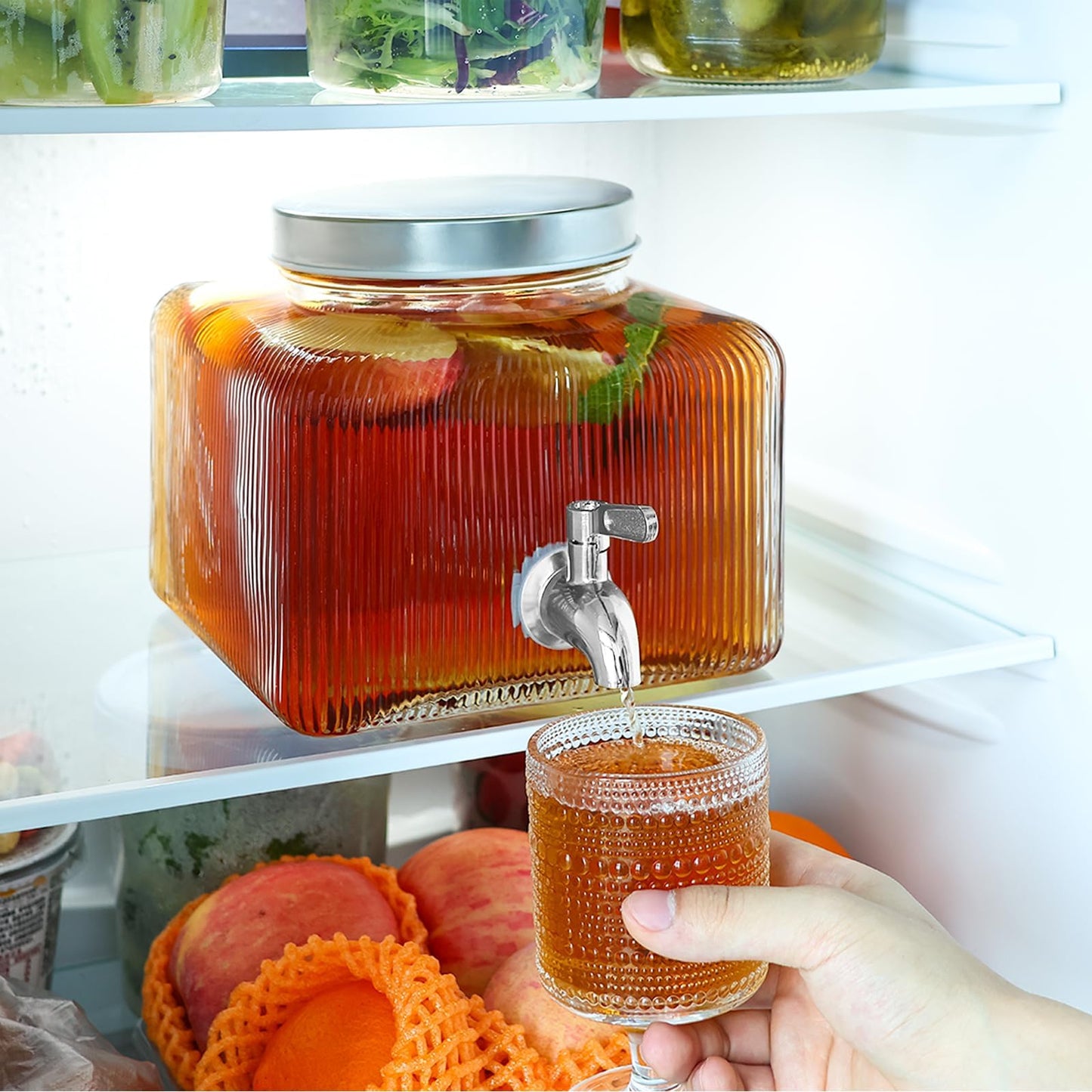 1 Gallon Drink Dispensers for Parties,Beverage Dispenser for Fridge with Leakproof Stainless Steel Spigot, Ideal for Water, Lemonade, Juice, Iced Tea