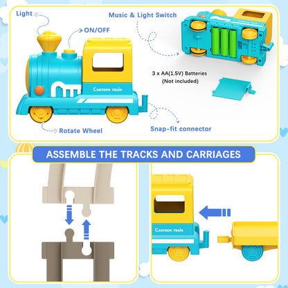 Train Set Toy for Toddlers 1-3, Montessori Learning Matching & Sorting Toys for 1 2 3 Year Old, Electric Train with Farm Animals Finger Puppets, Christmas Birthday Gift for Boys Girls (Blue)