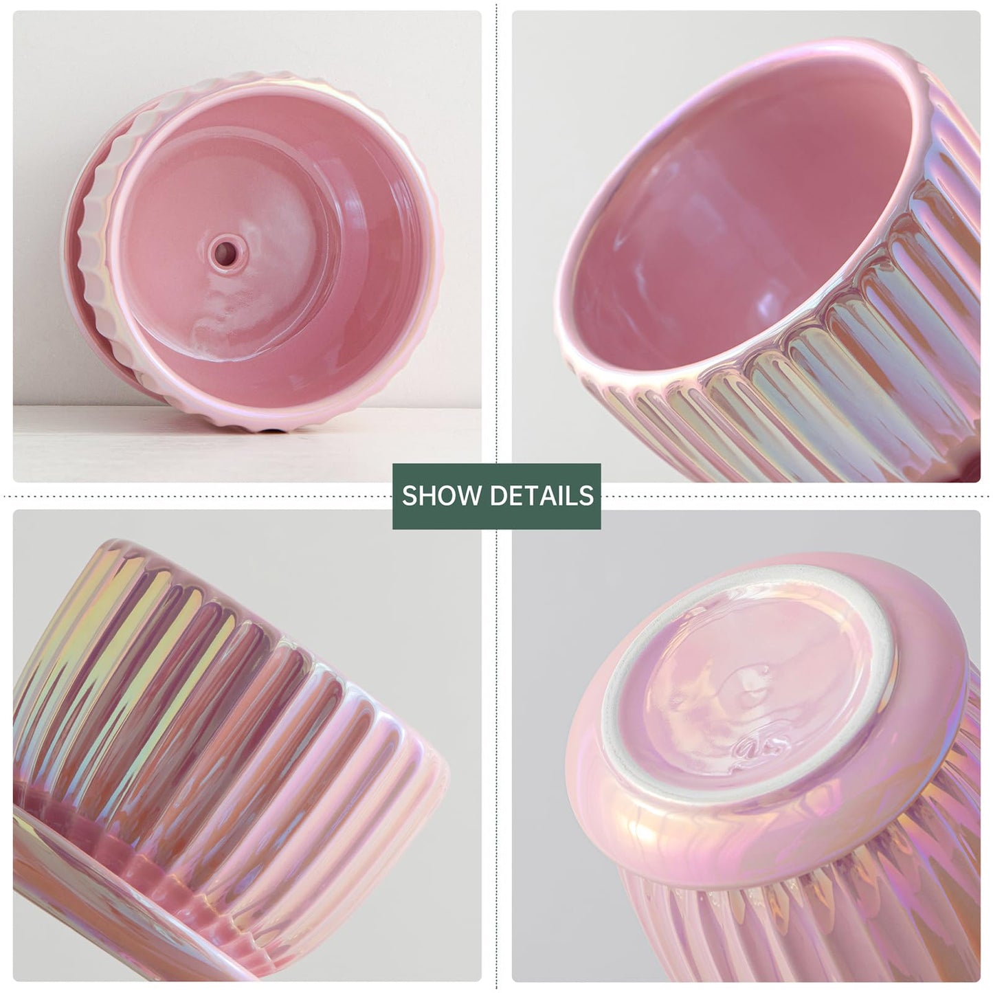 Ton Sin Pink Gold Ceramic Flower Pots, 4"+5"+6" Inch Small Glazed Succulent Planters with Drainage Hole,Modern Indoor Decorative Plant Pots Set of 3,Garden Pots with Saucer
